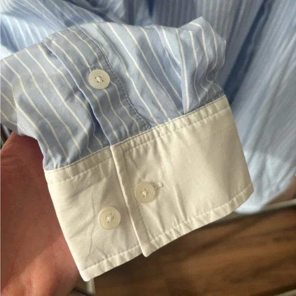 Good American Light Blue and White Striped Dress Shirt - Picture 3 of 5